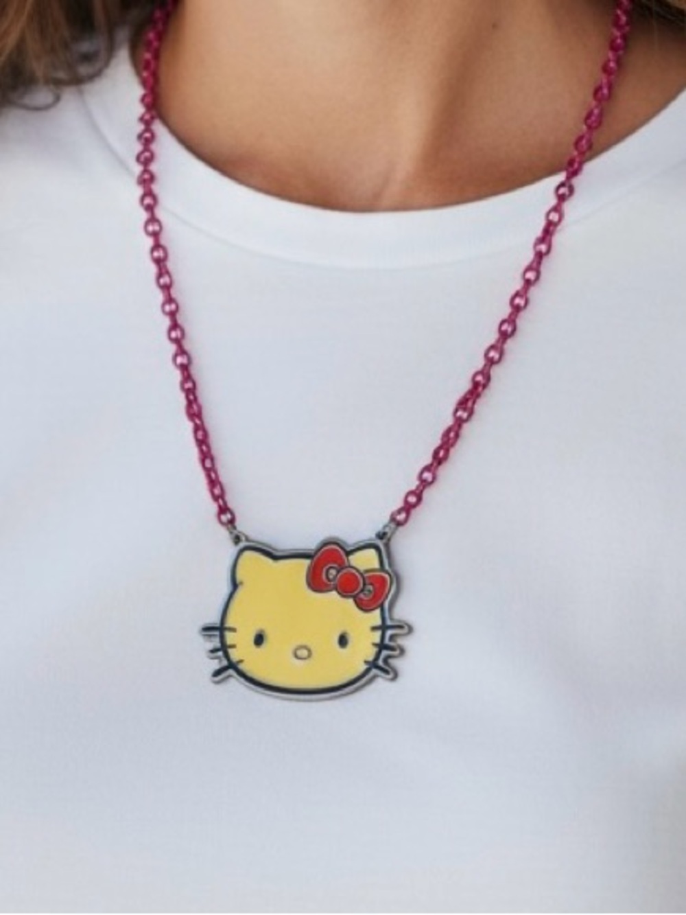 Hello Kitty Yellow Pendant Necklace with Pink Chain